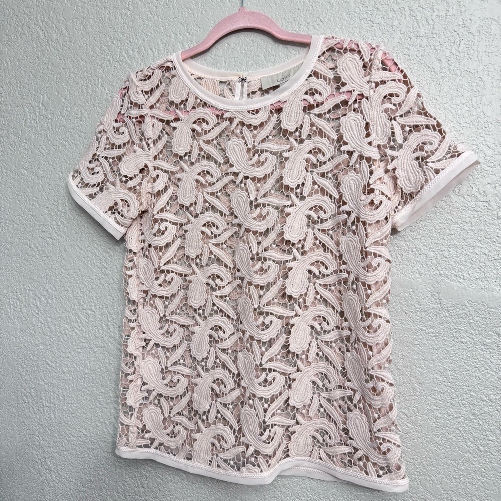 LOFT Soft Pink Paisley Crochet Knit Top Cover Up XS - Picture 3 of 7